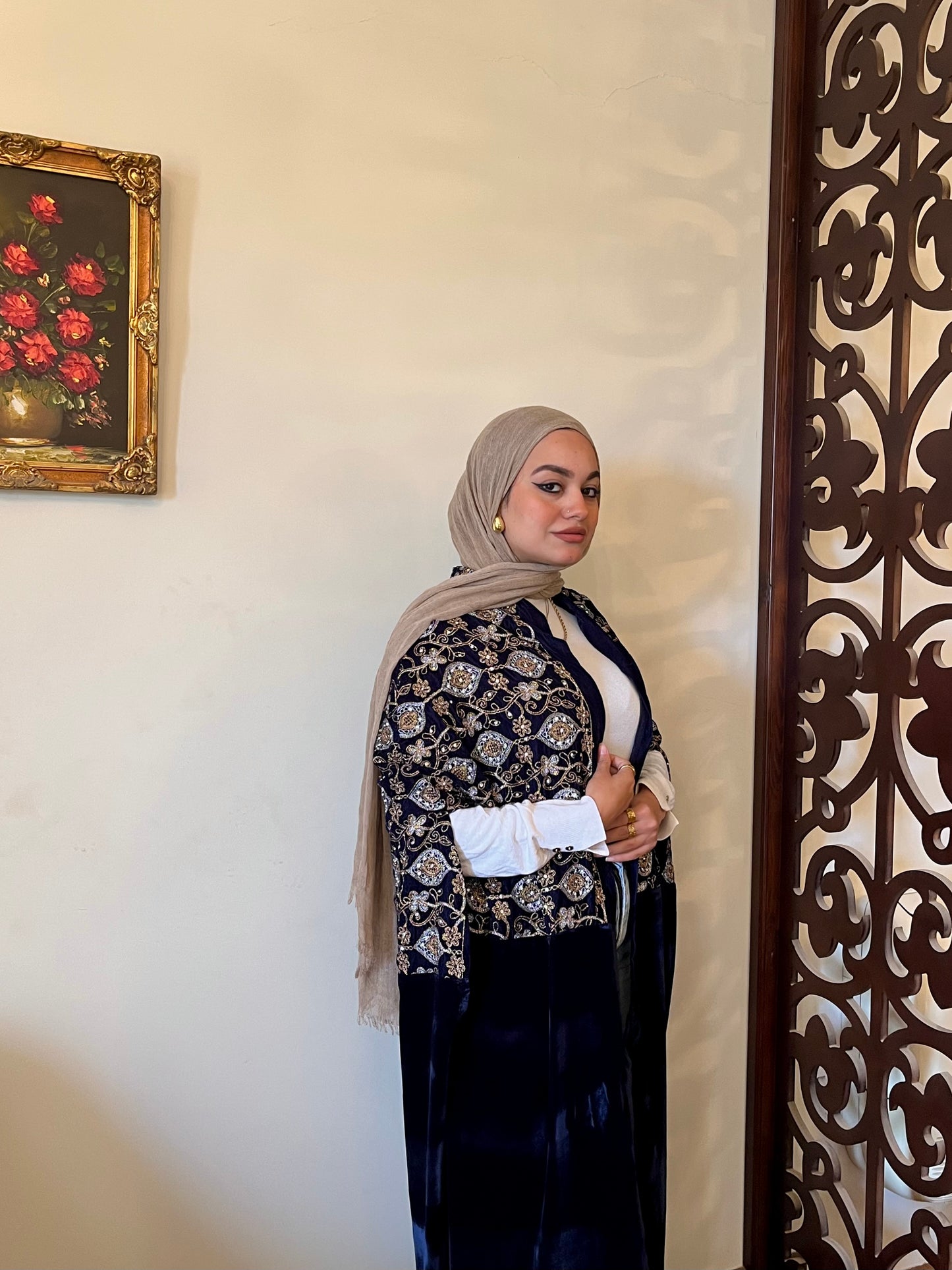 Sultana Cape (Navy Embroidery Velvet )