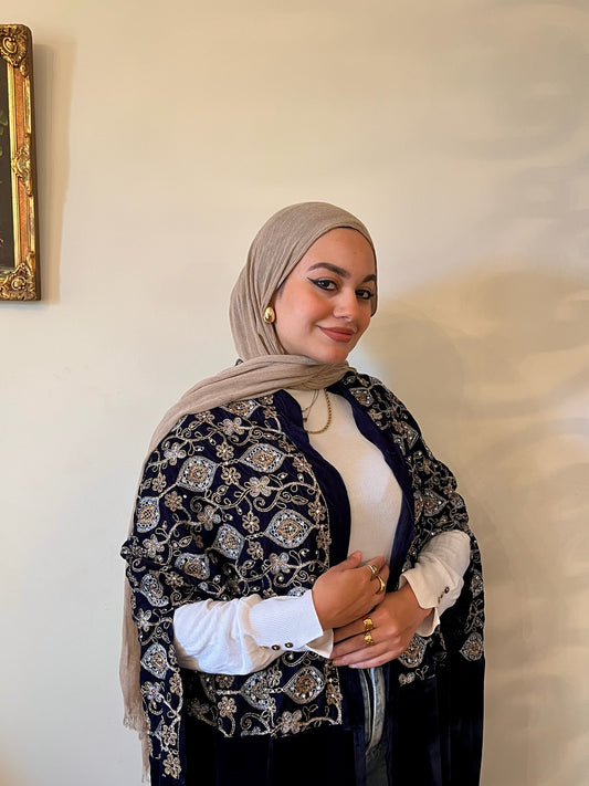 Sultana Cape (Navy Embroidery Velvet )