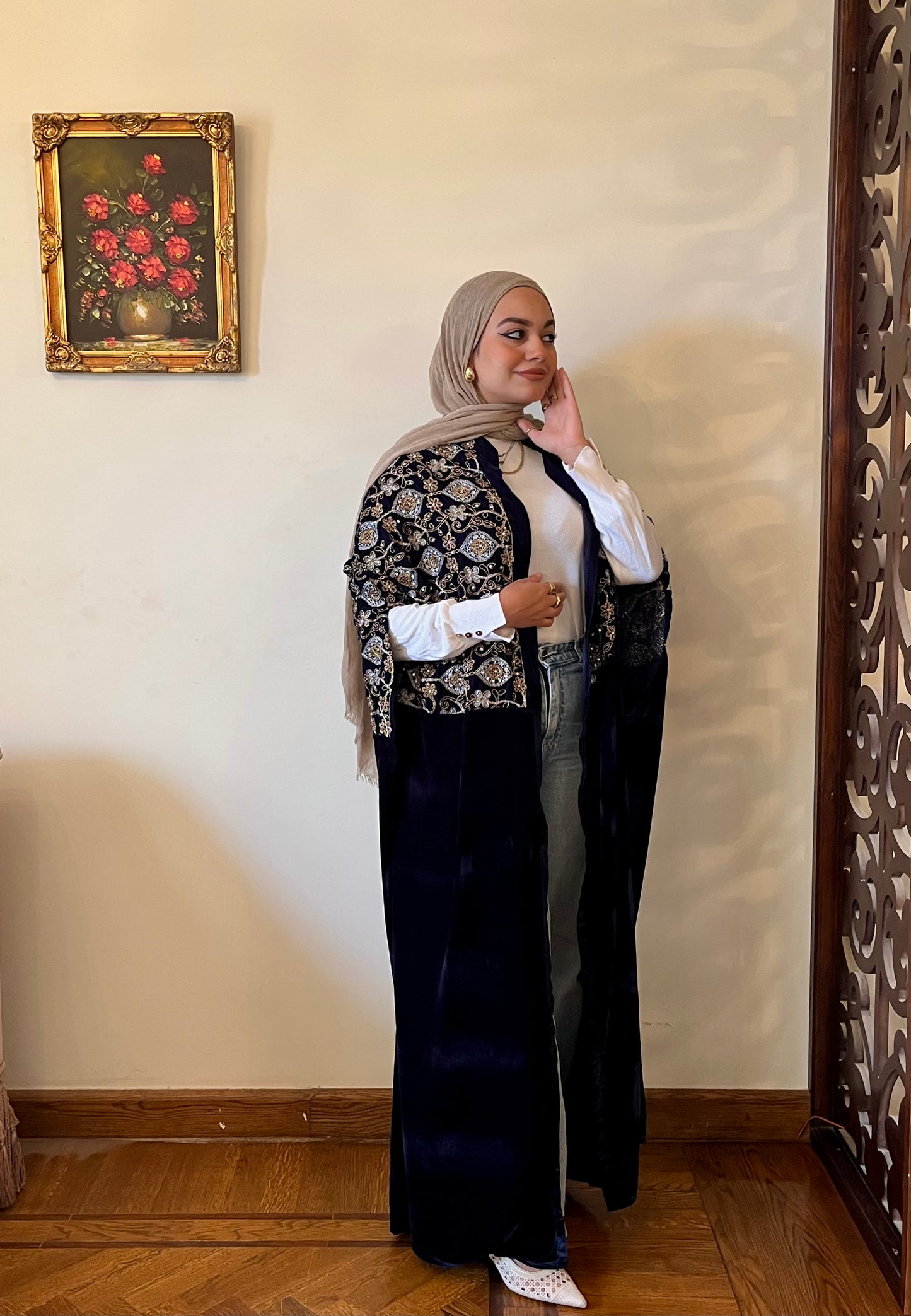 Sultana Cape (Navy Embroidery  Velvet )