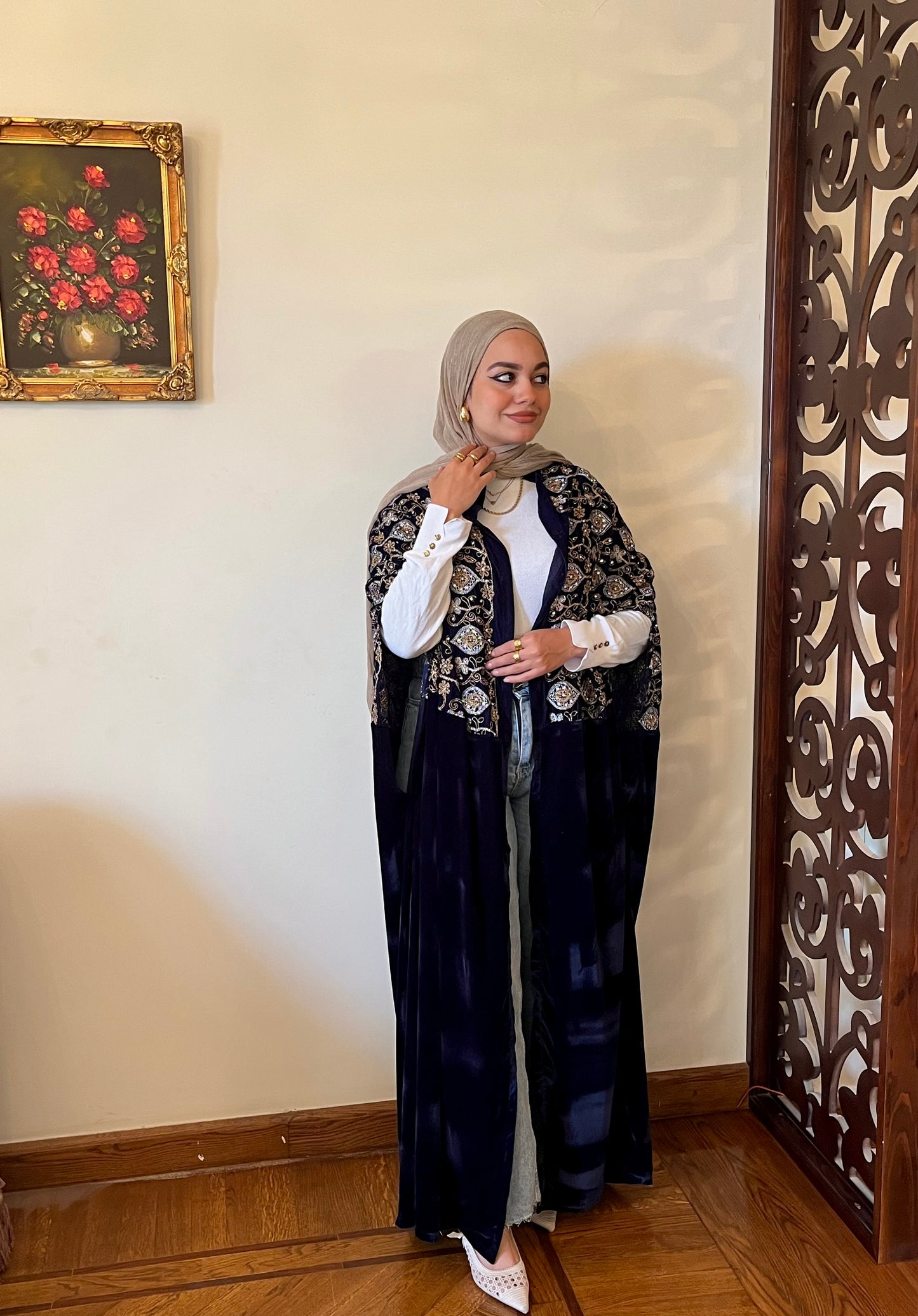 Sultana Cape (Navy Embroidery  Velvet )