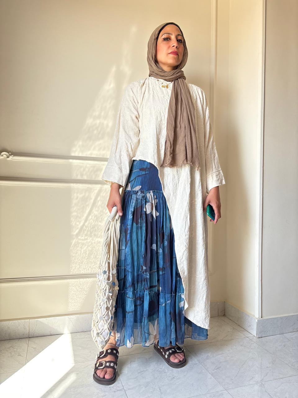 Beige Embroidery Side Top