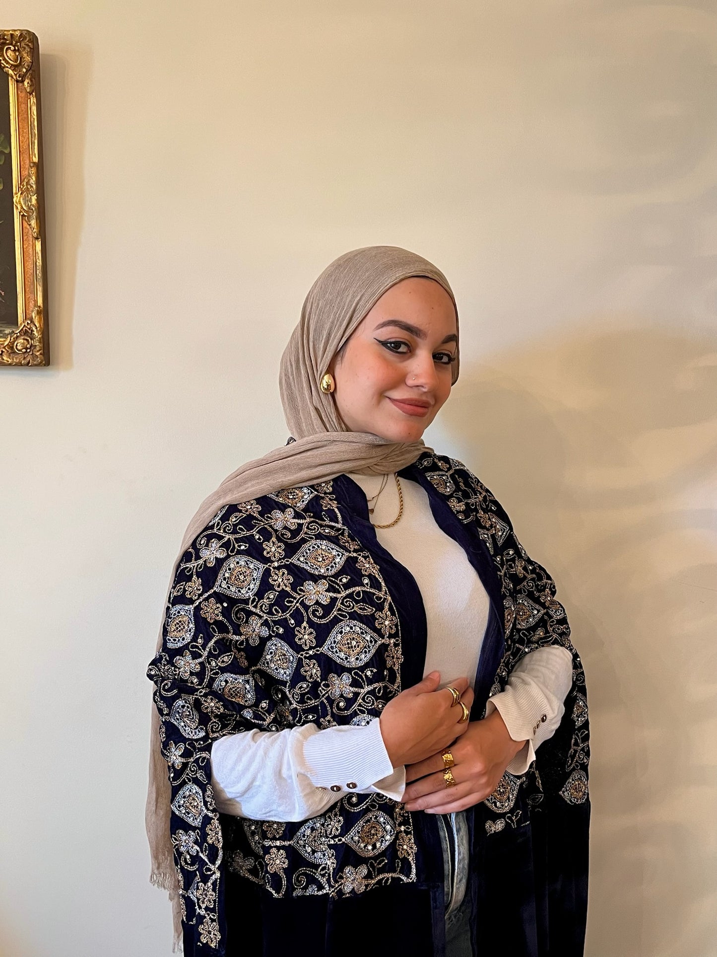 Sultana Cape (Navy Embroidery  Velvet )