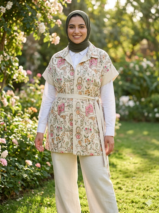 Embroidery Beige Vest