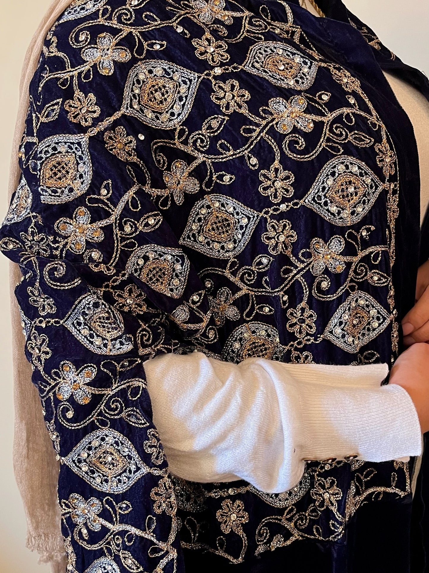 Sultana Cape (Navy Embroidery  Velvet )