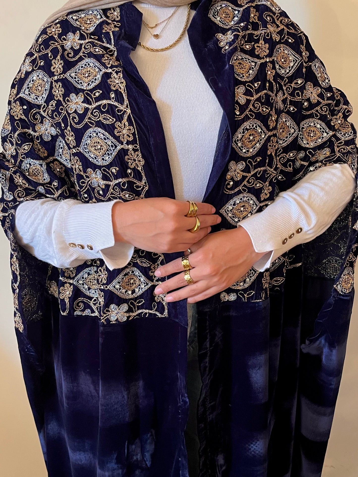 Sultana Cape (Navy Embroidery  Velvet )