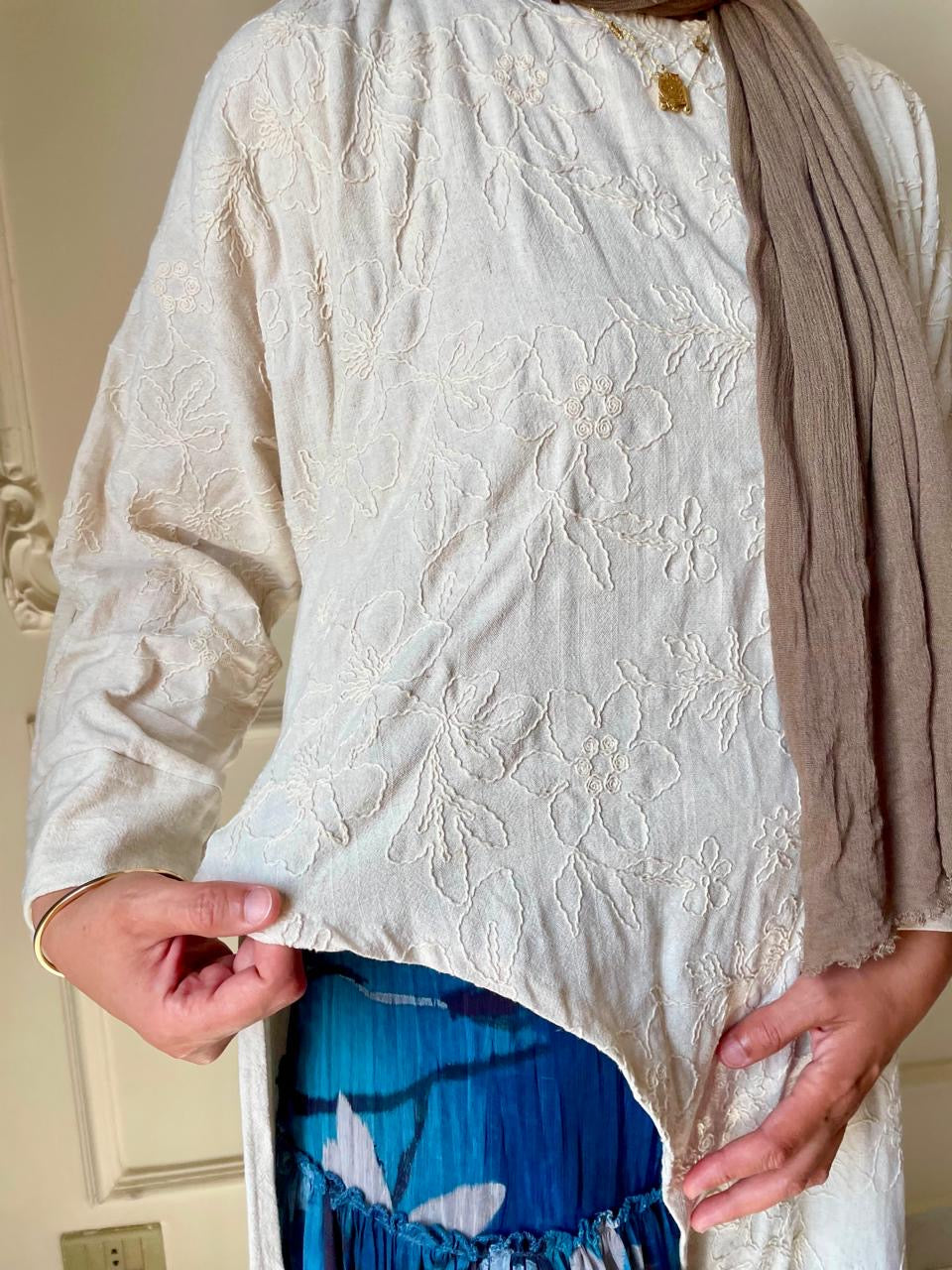 Beige Embroidery Side Top